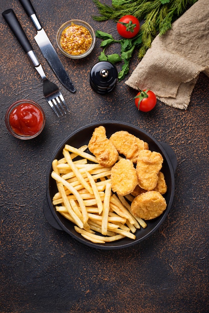 French fries and chicken nuggets 