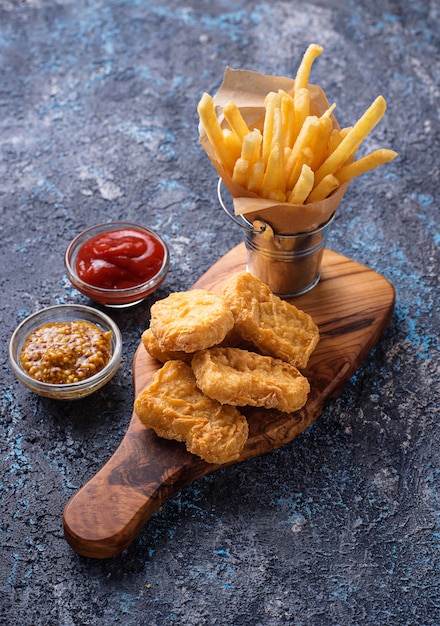 French fries and chicken nuggets 