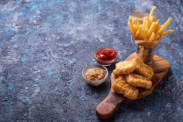 French fries and chicken nuggets 