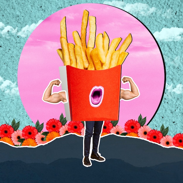 Photo french fries colorful collage