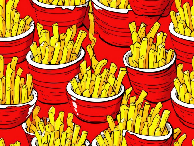 French fries drawn style seamless tiles generative ai