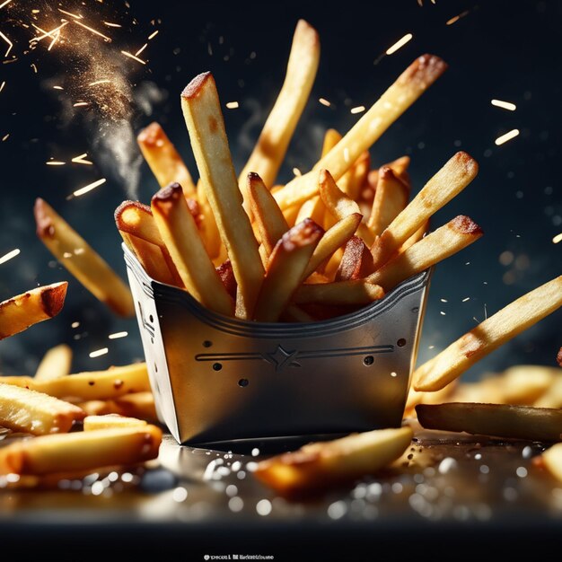 French fries floating in the air is a surreal and magical sight The golden brown sticks of potato