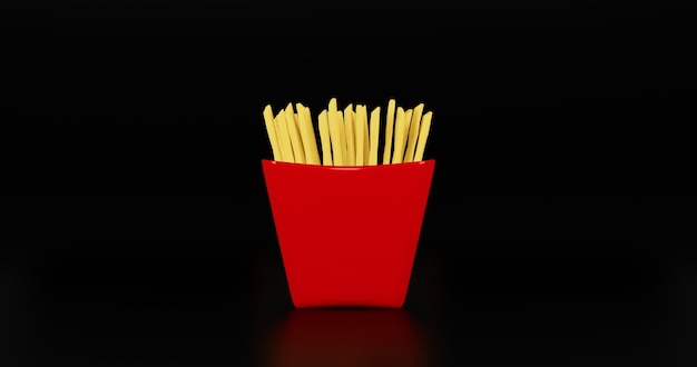 Photo french fries or fried potatoes in a red carton box 3d rendering