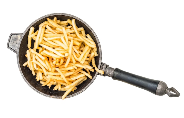 French fries in frying pan isolated on a white background