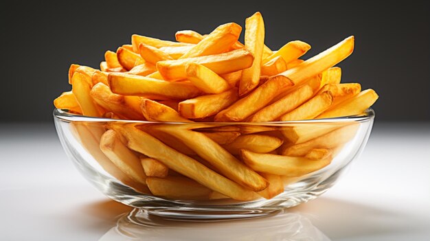 French fries in a glass bowl isolated on white background