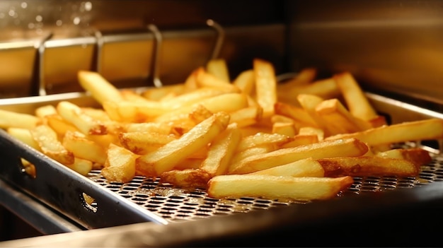 French fries is cooking into deep fryer at kitchen Generative AI