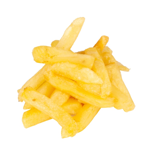 French fries isolated on white background pile.