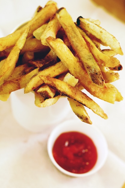 Photo french fries and ketchup