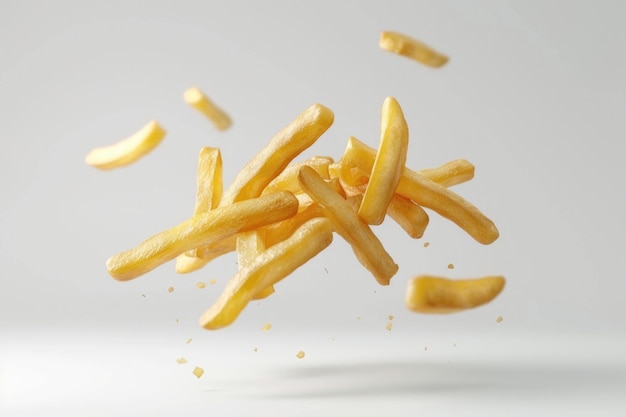Photo french fries levitate on white background