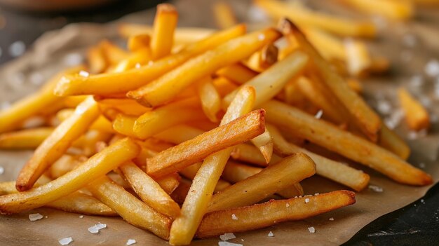 French fries in a paper bag on a wooden background selective focus Generative AI