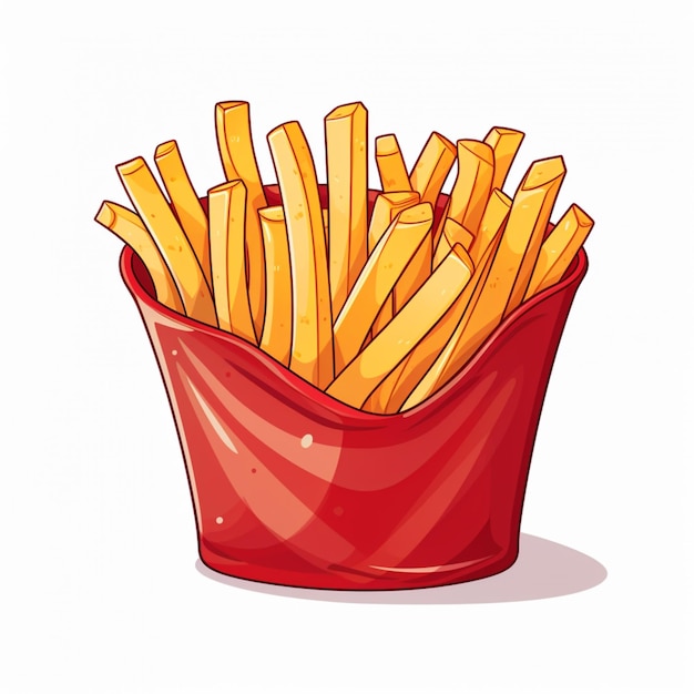 French fries in paper tray in cartoon style on white background