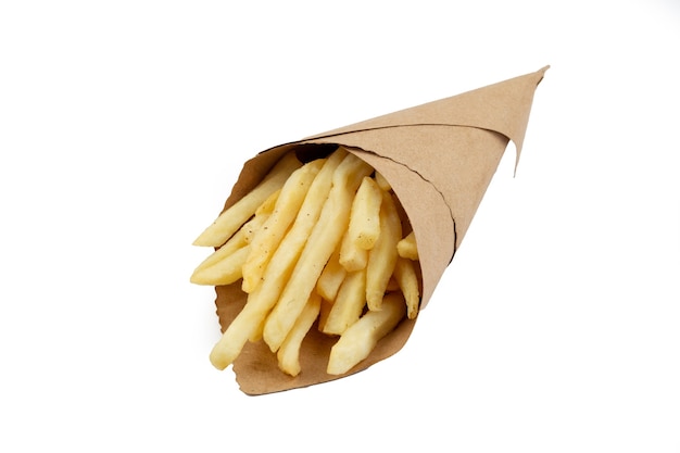 French fries in a paper wrapper