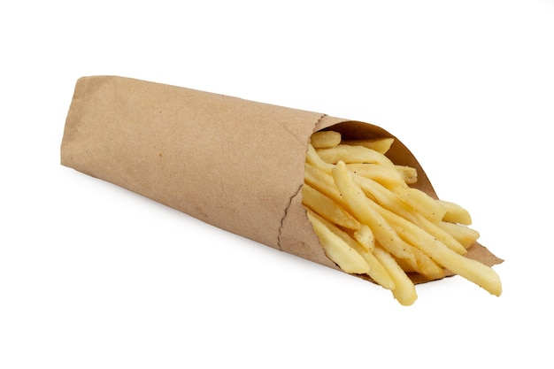 French fries in a paper wrapper