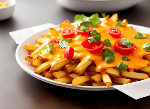 French fries or Potato Chips with Sour Cream and Tomatoes