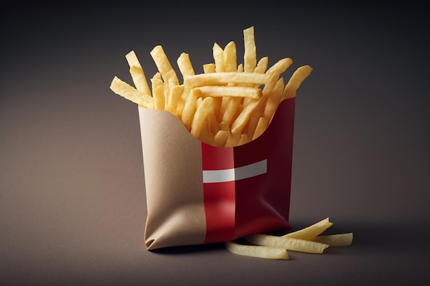 A french fries in a red box with the word french on the side.