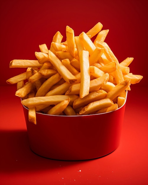 Photo french fries red flat background