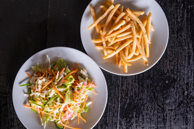 french fries and salad
