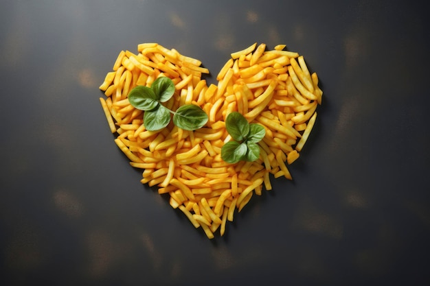 French fries in the shape of a heart for the Valentine's Day holiday on February 14