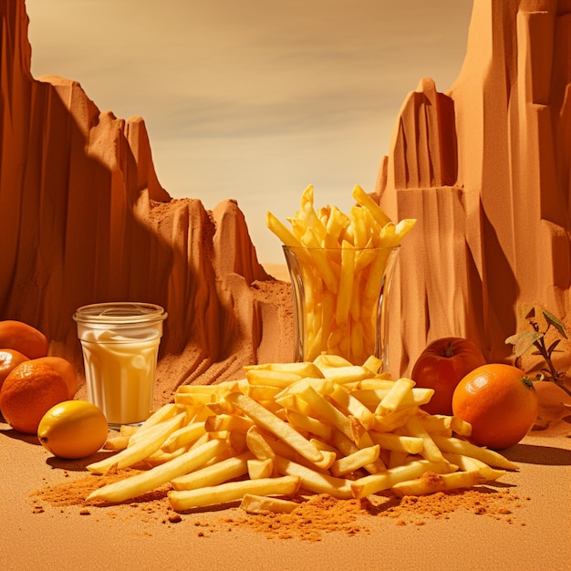french fries spilled over a desert