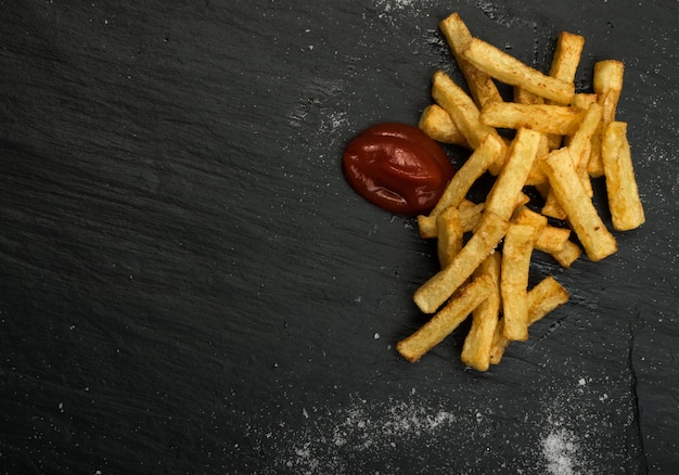 French fries top view with copy space