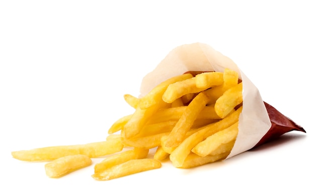 Foto patate fritte su uno sfondo bianco