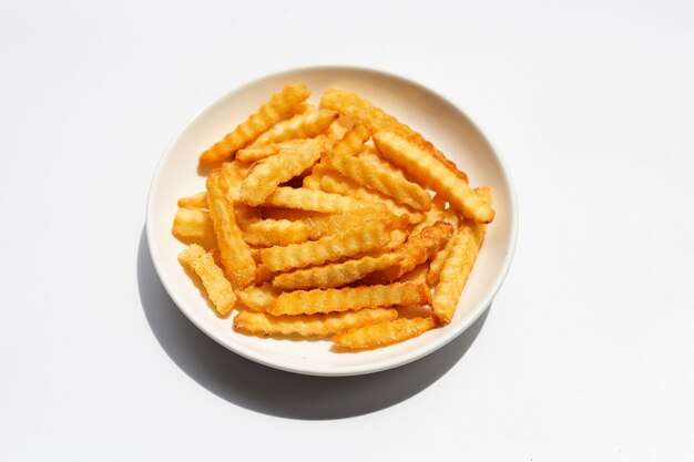 French fries on white background.