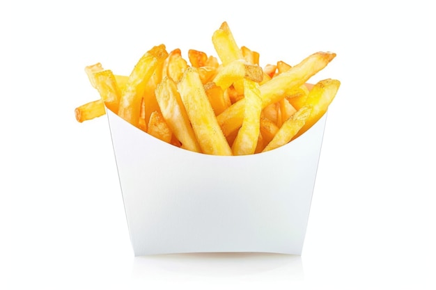Photo french fries in white box on white background