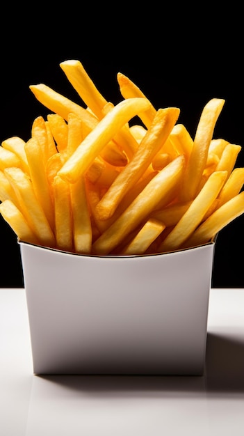 French fries in a white fast food box isolated Vertical Mobile Wallpaper