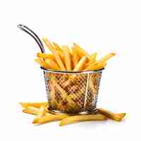 Photo french fries in wire basket isolated on white background