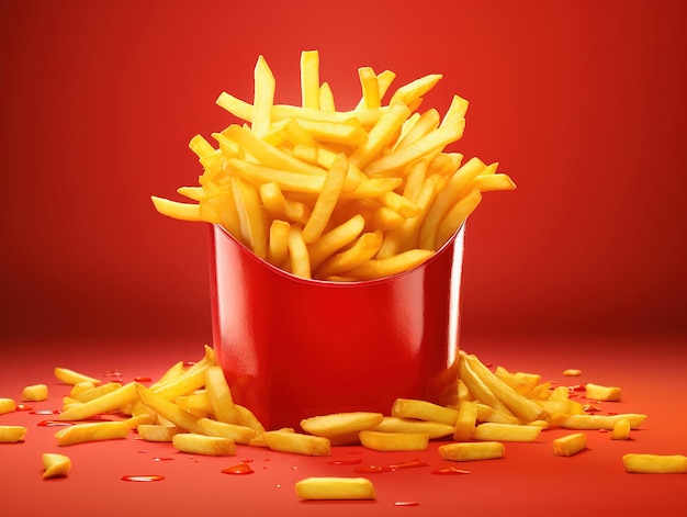 French fries with abstract design isolated on background