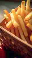 Photo french fries with a basket weave pattern and ketchup on the side