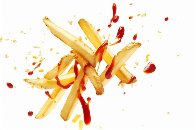 Photo french fries with ketchup and sauce