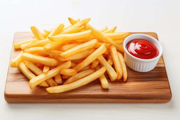 French fries with ketchup on white background