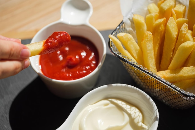 French fries with tomato ketchup sauce