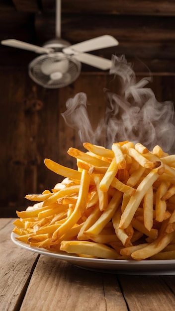 French fries on wooden table