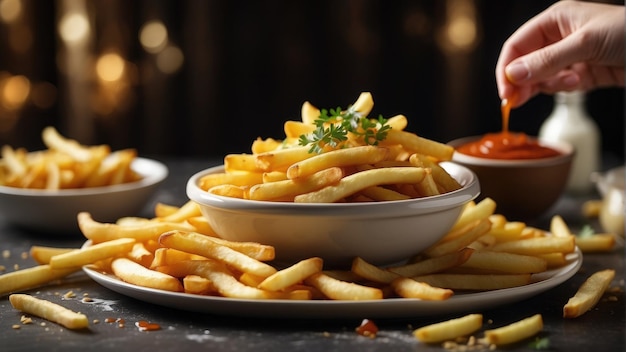 french fries on wooden tablephoto