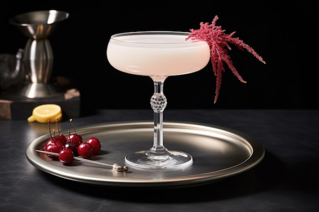 French garnished with lemon twist and cherry created with generative ai