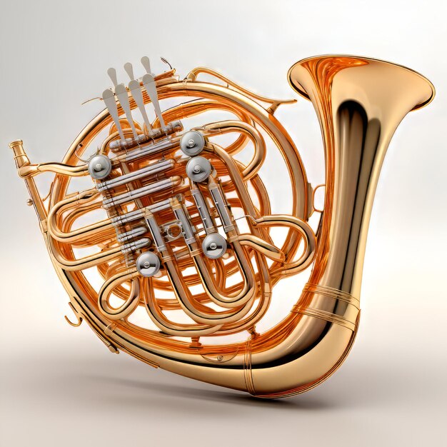 French horn on a white background 3D illustration Series