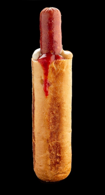 Foto hot dog francese su sfondo nero