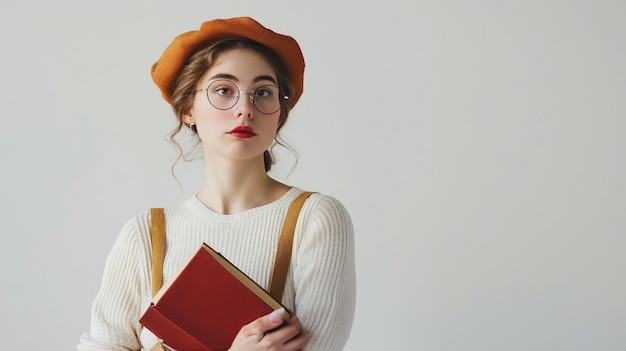 French Lady with Isolated Book