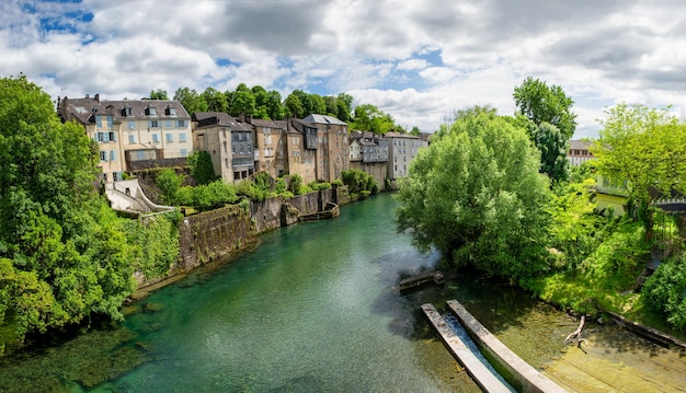 French landscape in the country on the Oloron river