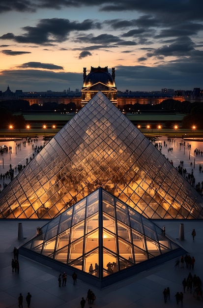 Foto piramide di vetro del museo del louvre francese