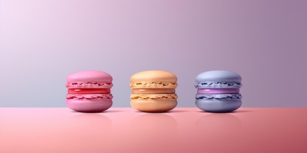 Фото Французский макарон бисквит ассортимент пастель розовый фон минималистский красочный макарон копировать пространство