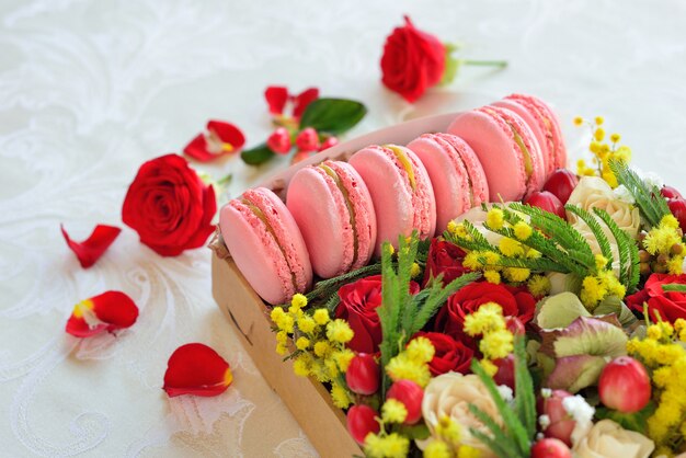 French macaron box with flowers