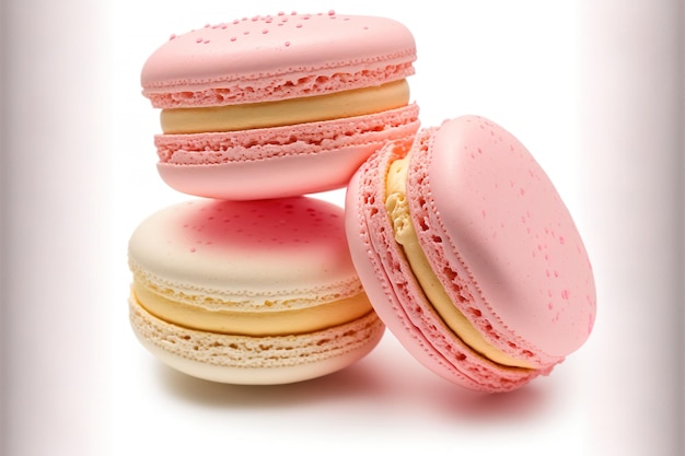 French macaron pastries in a set of pink isolated on white