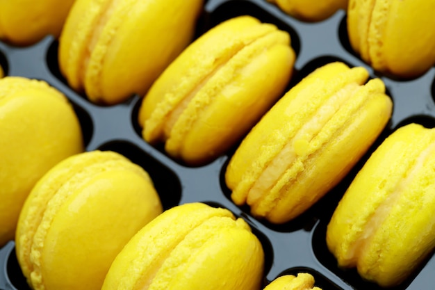 French macaron sweet yellow in a baker