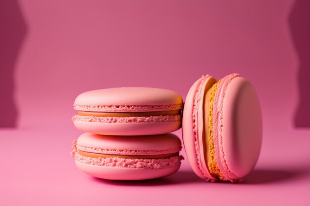 French macarons with a pink backdrop