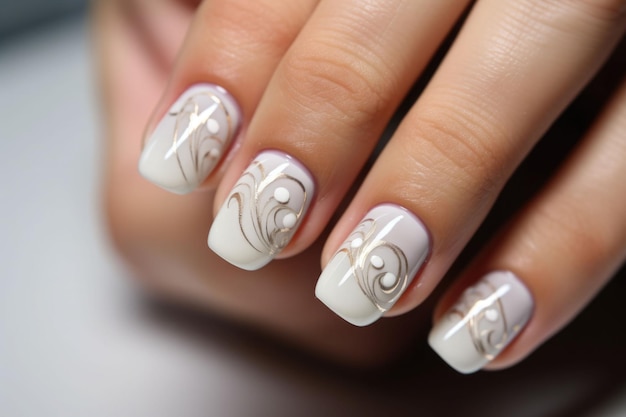 French manicure Female fingers with beautiful nails Salon and pretty woman concept AI generated