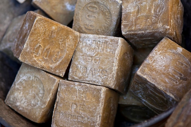 French Marseille soap in a wicker basket