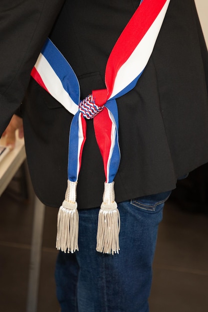 French mayor official france tricolor scarf during an official celebration in france town hall